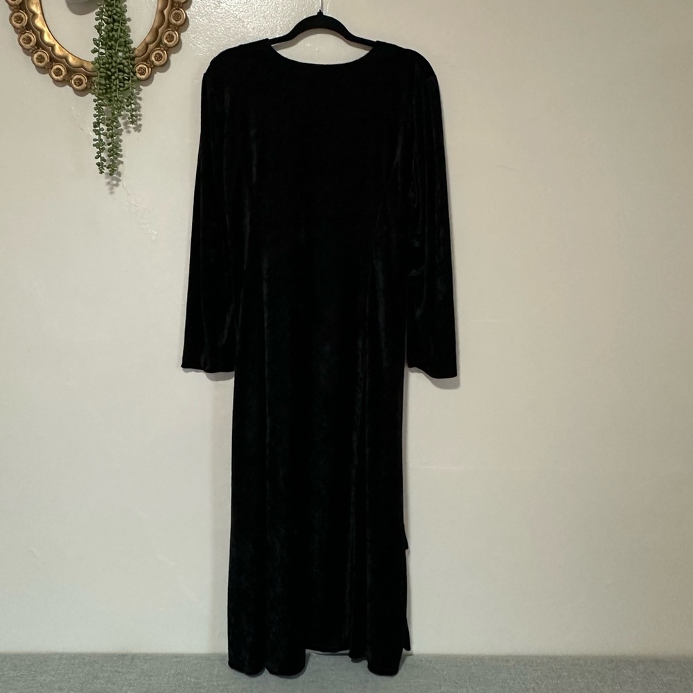 Vintage Jamie Brooke Crushed Velvet Black Midi Dress with Corset Ties, XL/XXL
